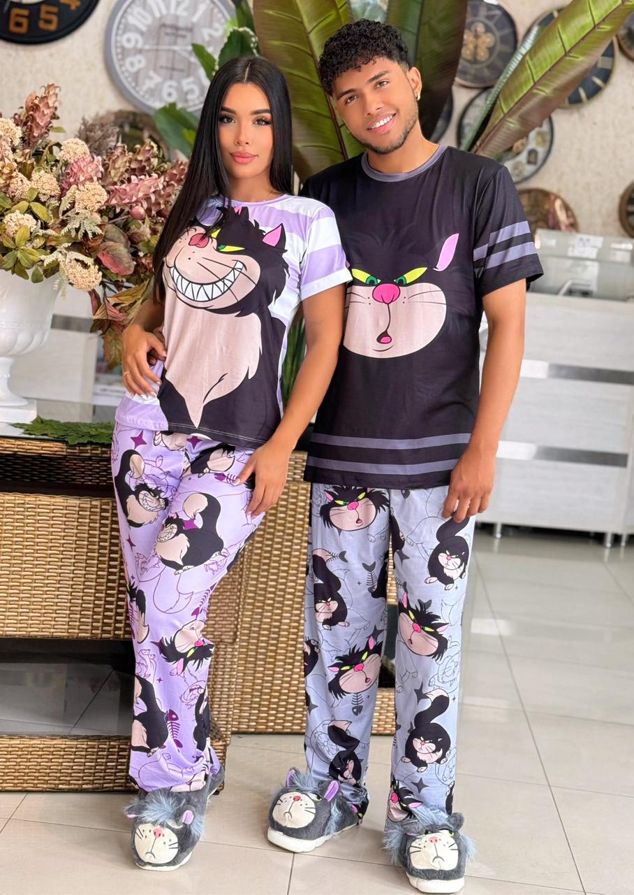 Combo Pareja (2 Pijamas Dama y Caballero Gatos)